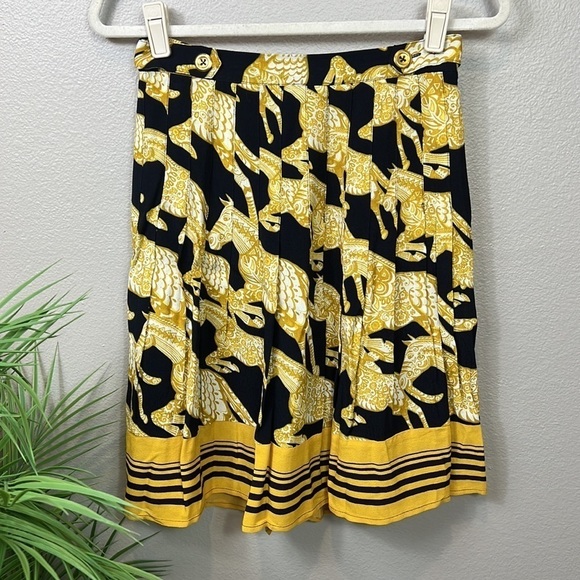 Anthropologie Dresses & Skirts - Maeve Anthropologie Pleated Skirt 2 Black Gold Horse